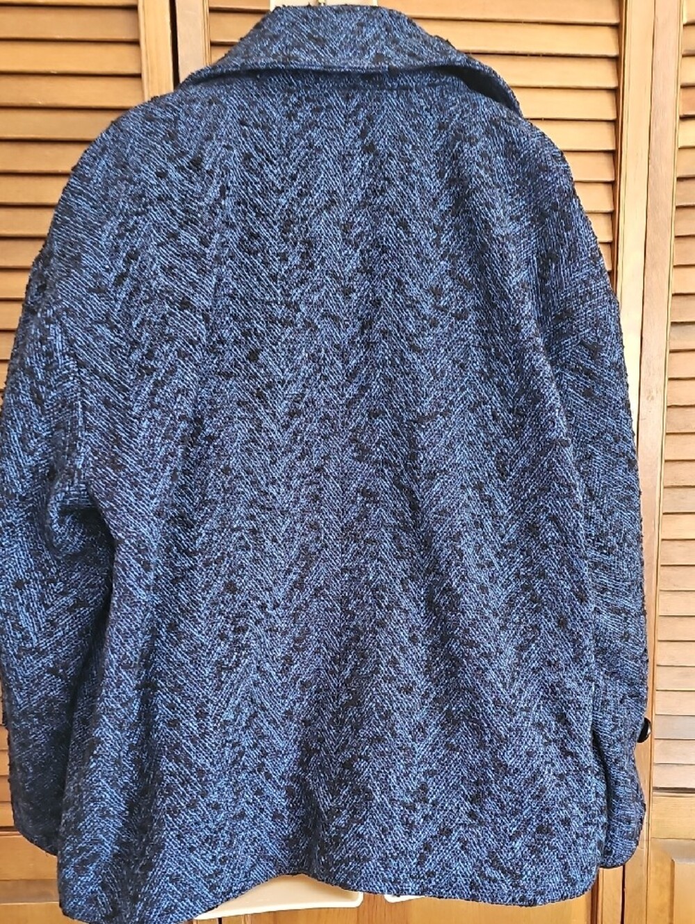 Banana Republic Blue Herringbone Tweed Funnel Neck Jacket - M - Picture 8 of 14